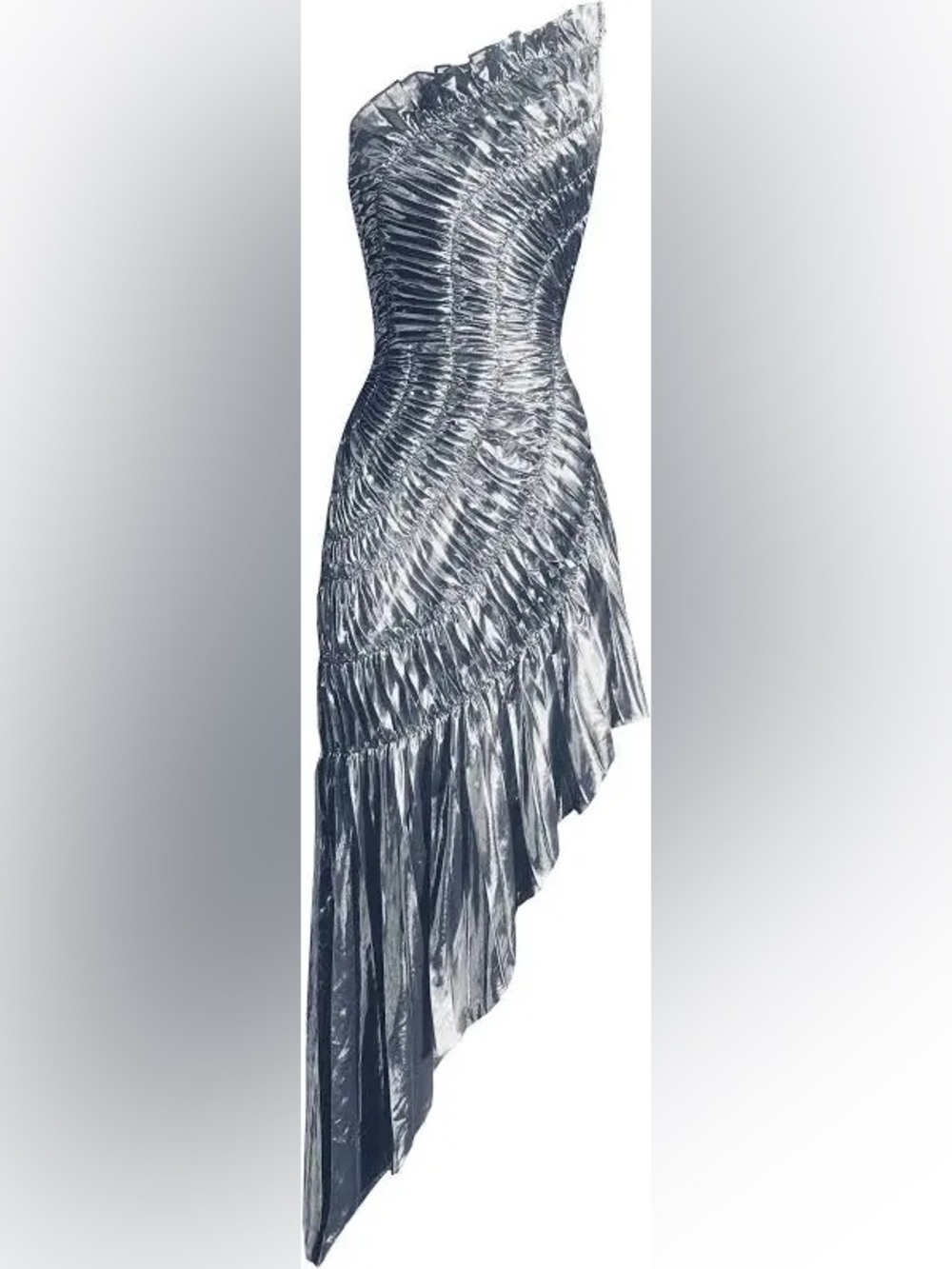 Asymmetric One-Shoulder Ruched Metallic Black Dress